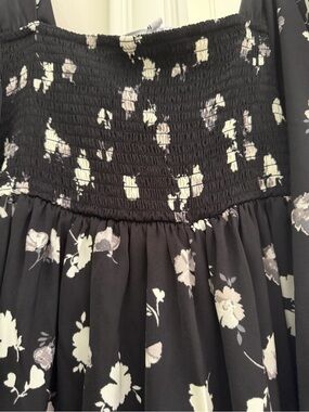 Motherhood Black Floral Smocked Sundress with Cream Blooms
